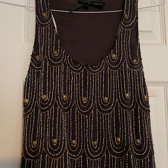 Women's Anaikka Beaded Copper & Silver Coca Sleeveless Mini Dress Size 2 - Picture 3 of 8